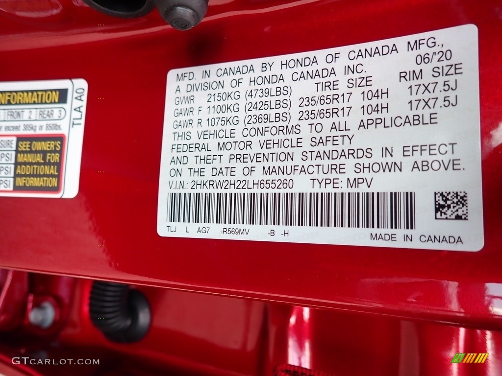 2020 CR-V LX AWD - Radiant Red Metallic / Gray photo #14