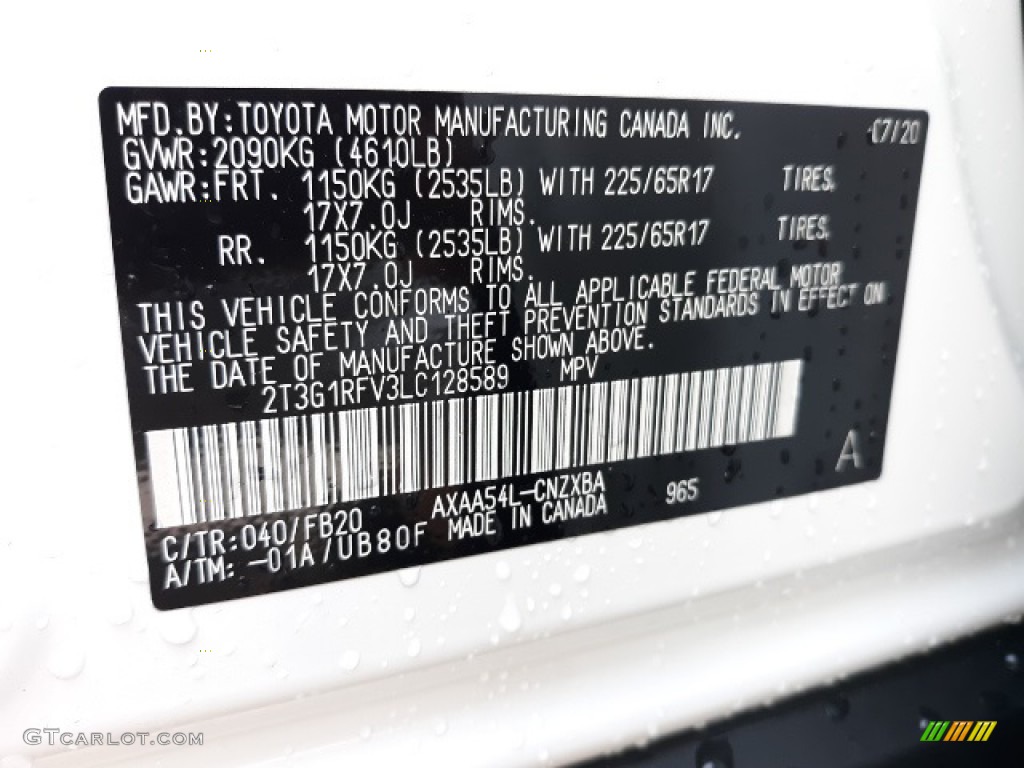 2020 RAV4 Color Code 040 for Super White Photo #139344622