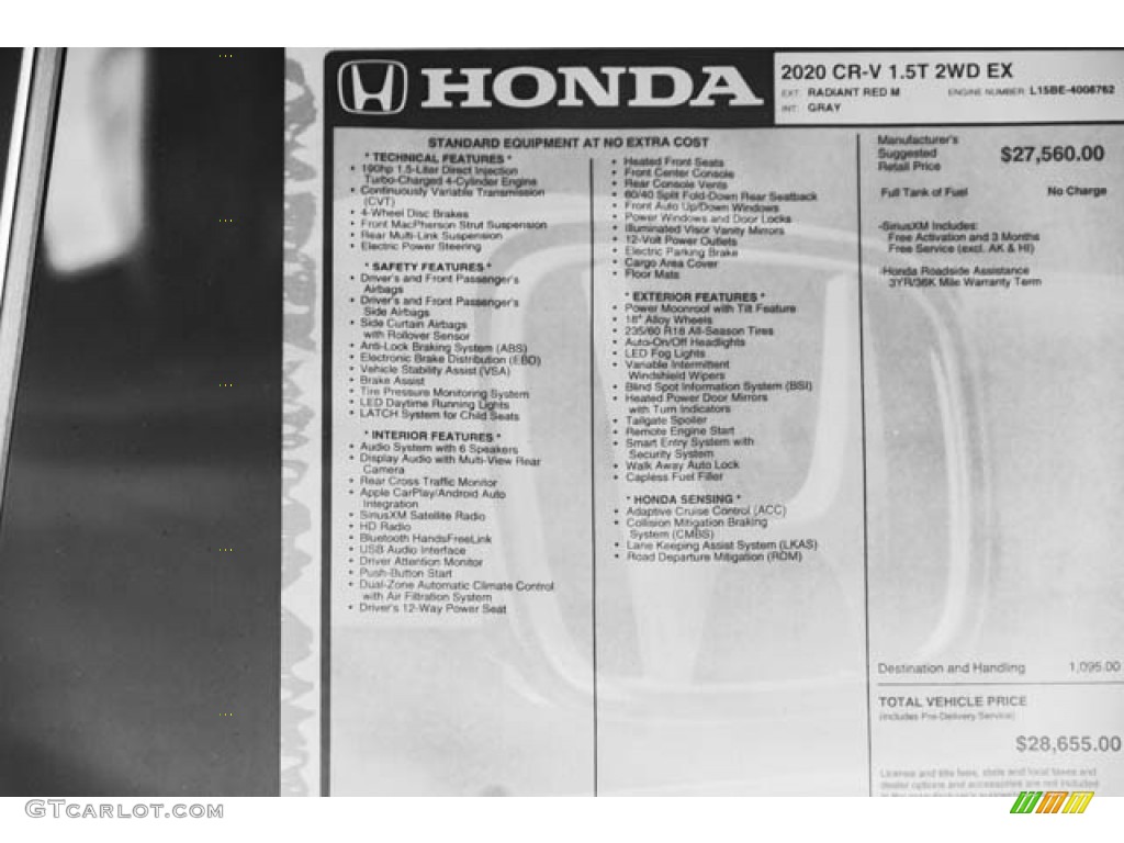 2020 Honda CR-V EX Window Sticker Photos