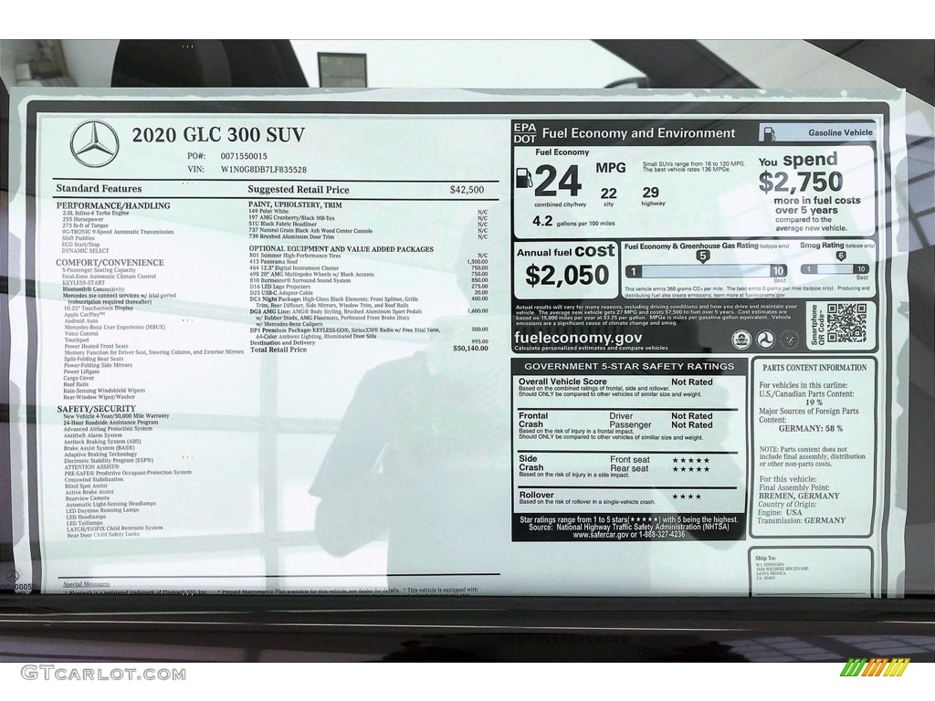 2020 Mercedes-Benz GLC 300 Window Sticker Photo #139369930