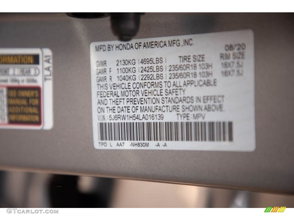 2020 CR-V Color Code NH830M for Lunar Silver Metallic Photo #139371595
