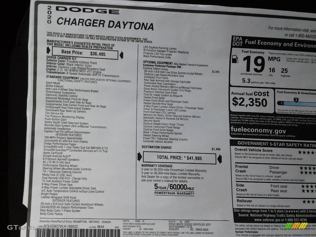 2020 Dodge Charger Daytona Window Sticker Photo #139377731