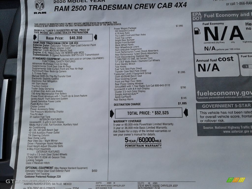 2020 Ram 2500 Power Wagon Crew Cab 4x4 Window Sticker Photo #139383505
