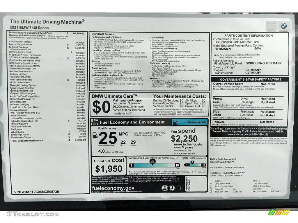2021 7 Series 740i Sedan - Carbon Black Metallic / Mocha photo #17