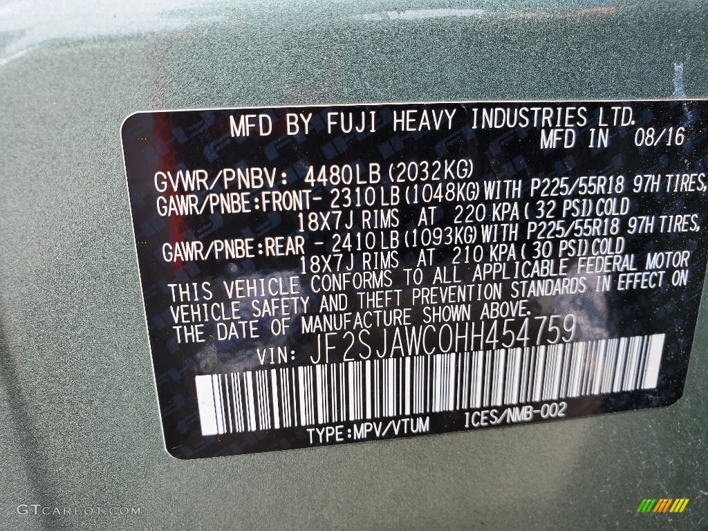 2017 Forester 2.5i Touring - Jasmine Green Metallic / Black photo #30