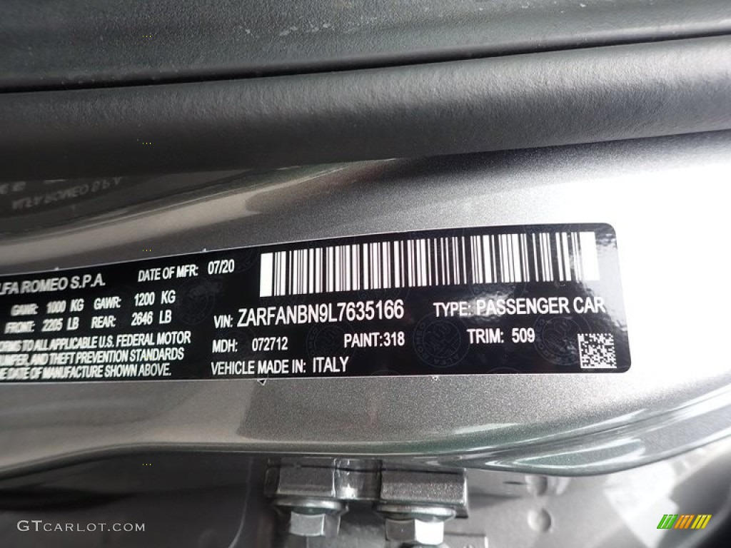 2020 Giulia Color Code 318 for Stromboli Gray Metallic Photo #139400205