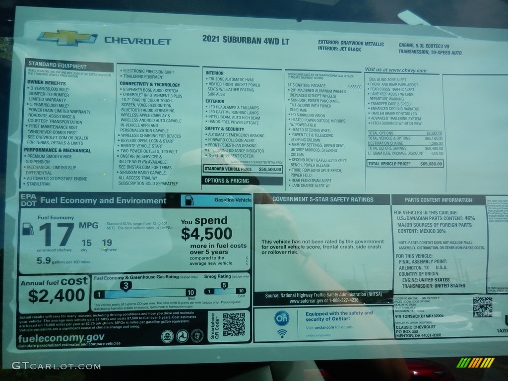 2021 Chevrolet Suburban LT 4WD Window Sticker Photos