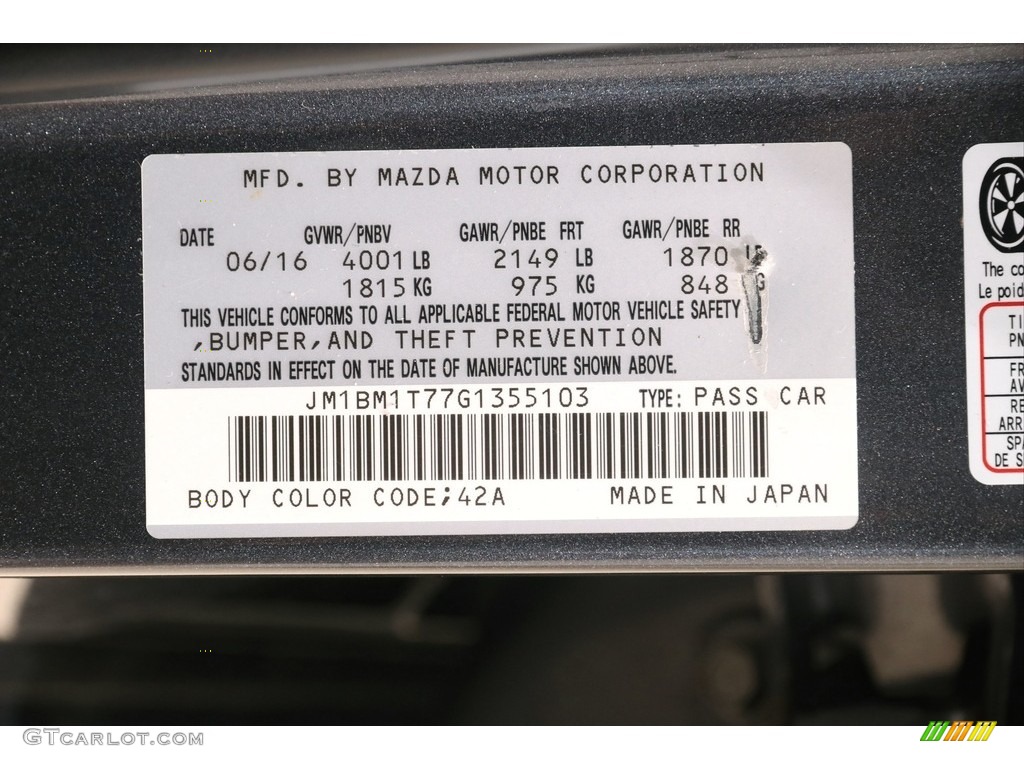 2016 MAZDA3 Color Code 42A for Meteor Gray Mica Photo #139412072