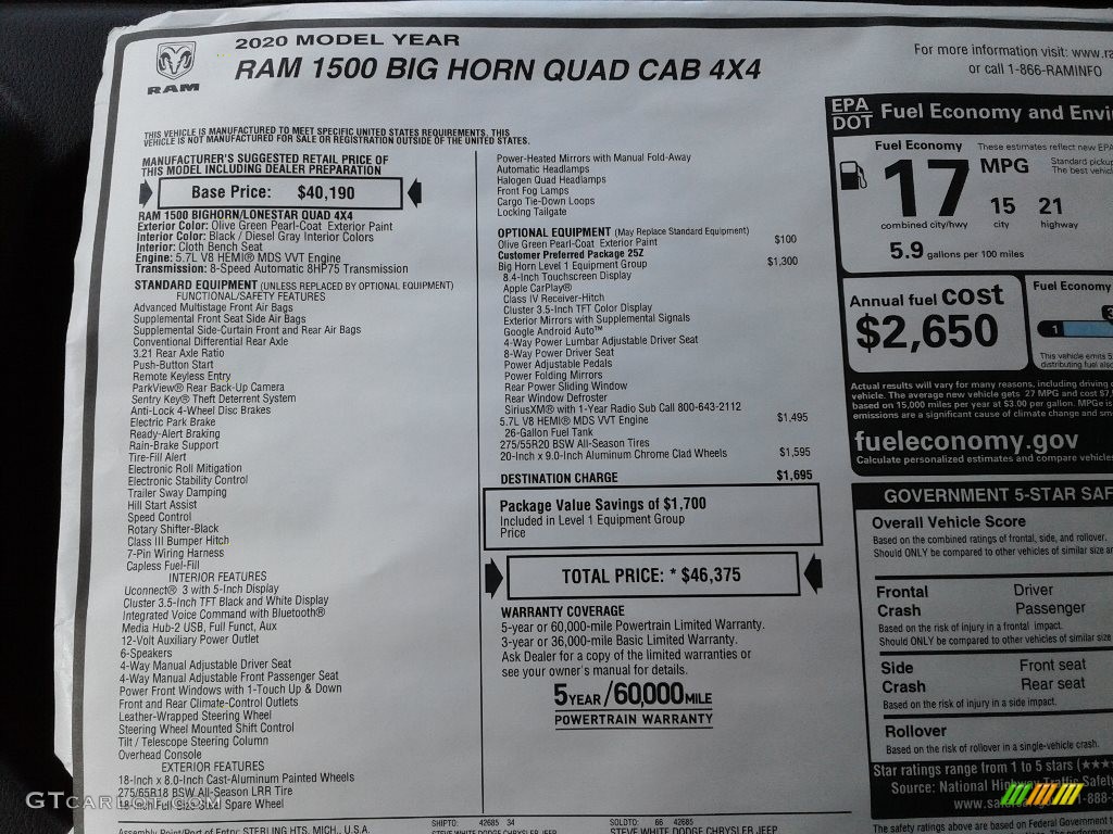 2020 1500 Big Horn Quad Cab 4x4 - Olive Green Pearl / Black/Diesel Gray photo #28