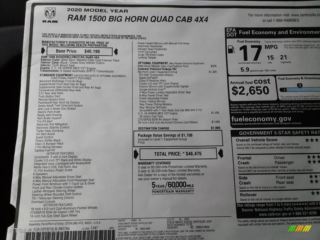 2020 1500 Big Horn Quad Cab 4x4 - Billet Silver Metallic / Black/Diesel Gray photo #28
