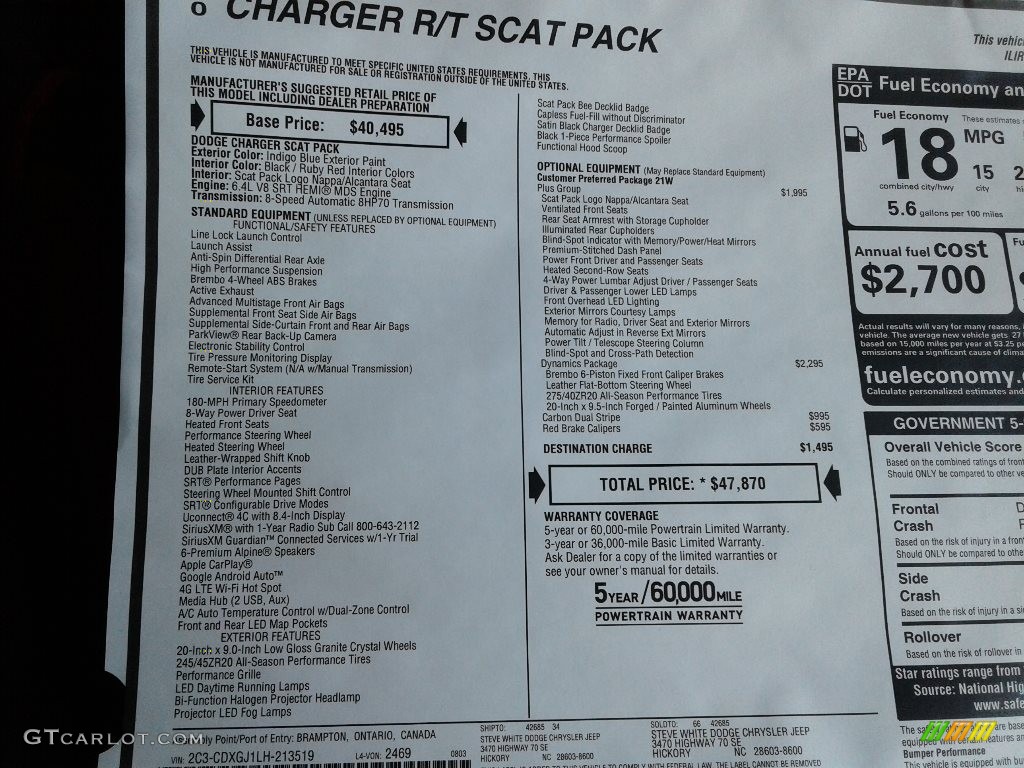 2020 Charger Scat Pack - IndiGo Blue / Black/Ruby Red photo #28