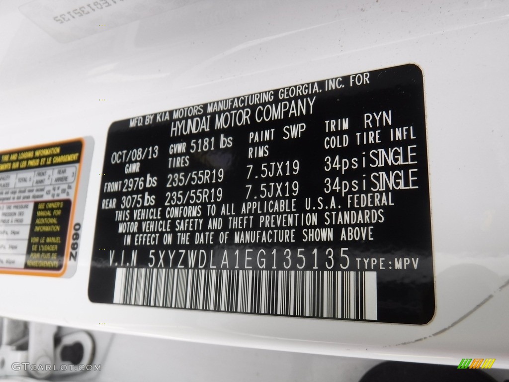2014 Santa Fe Sport Color Code SWP for Frost White Pearl Photo #139418470