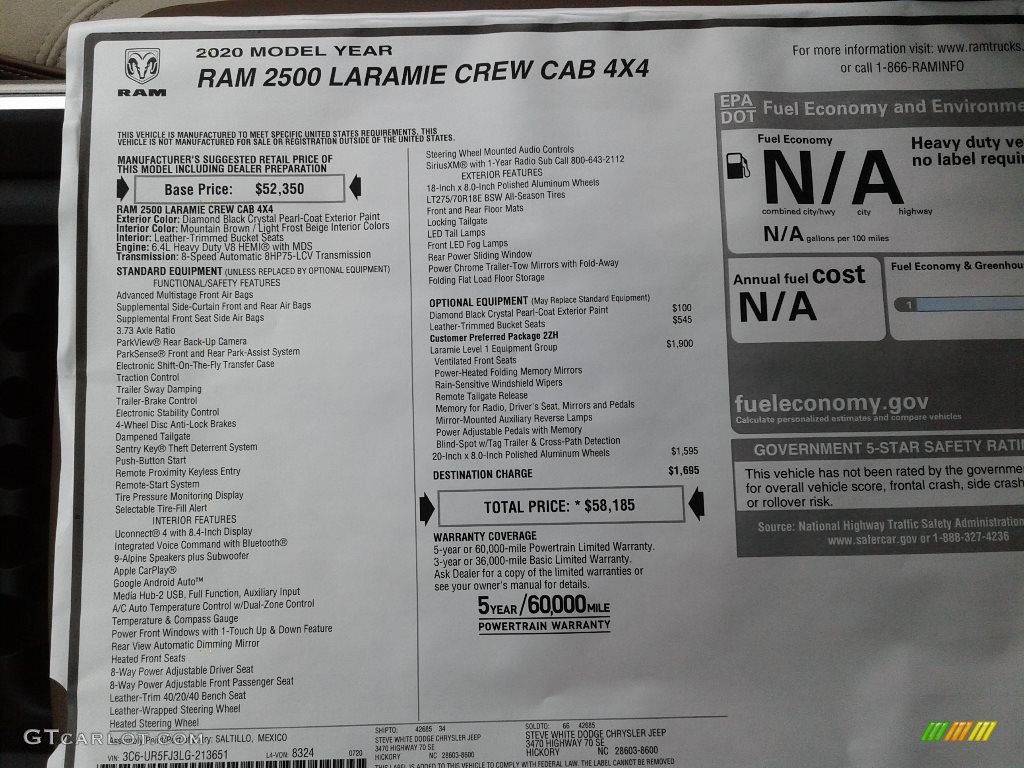 2020 2500 Laramie Crew Cab 4x4 - Diamond Black Crystal Pearl / Mountain Brown/Light Frost Beige photo #33