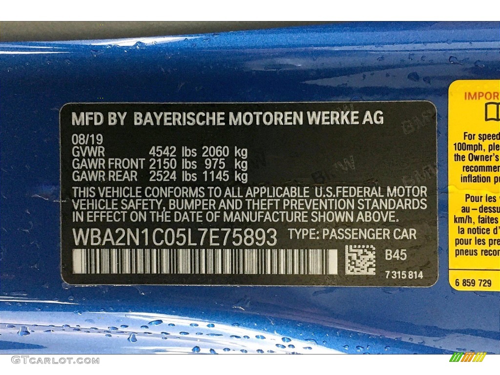 2020 BMW 2 Series M240i Convertible Color Code Photos