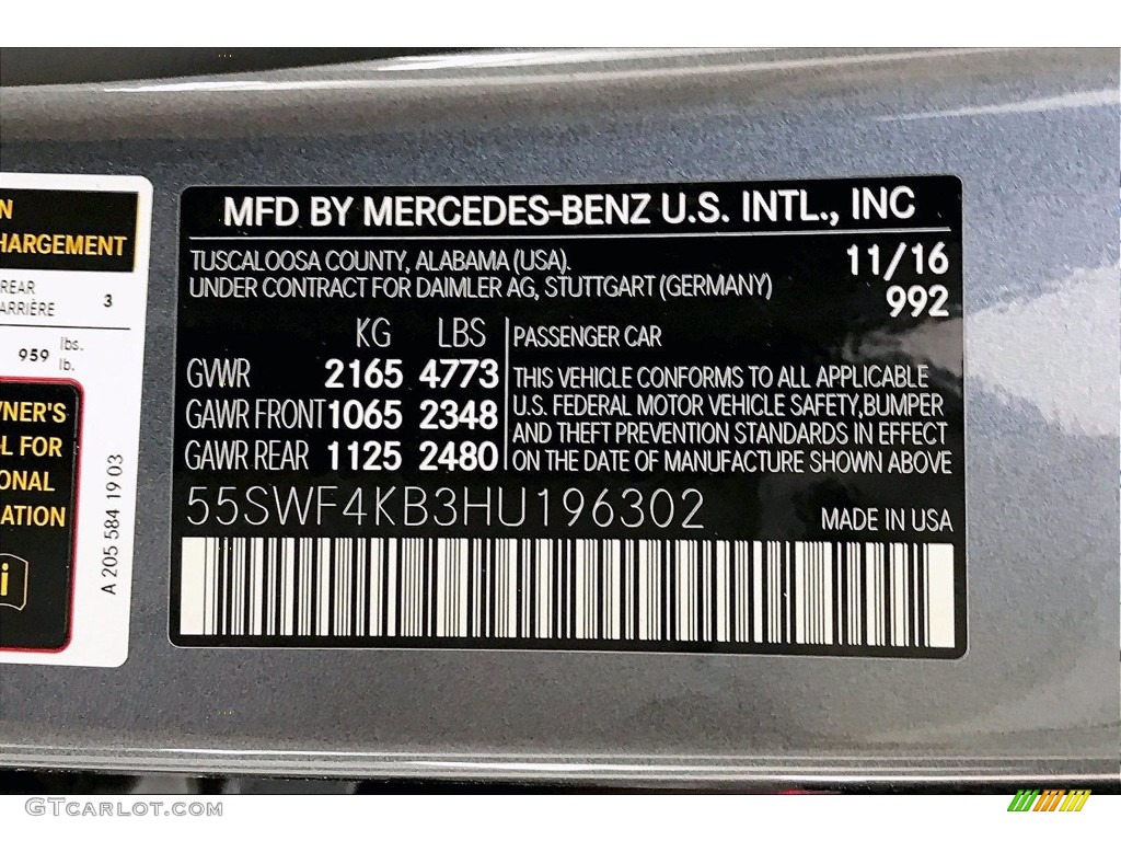 2017 C Color Code 992 for Selenite Grey Metallic Photo #139432632