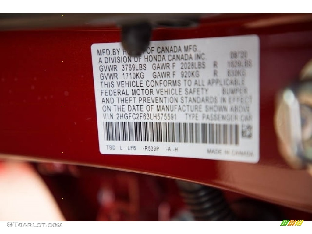 2020 Civic Color Code R539P for Molten Lava Pearl Photo #139433172