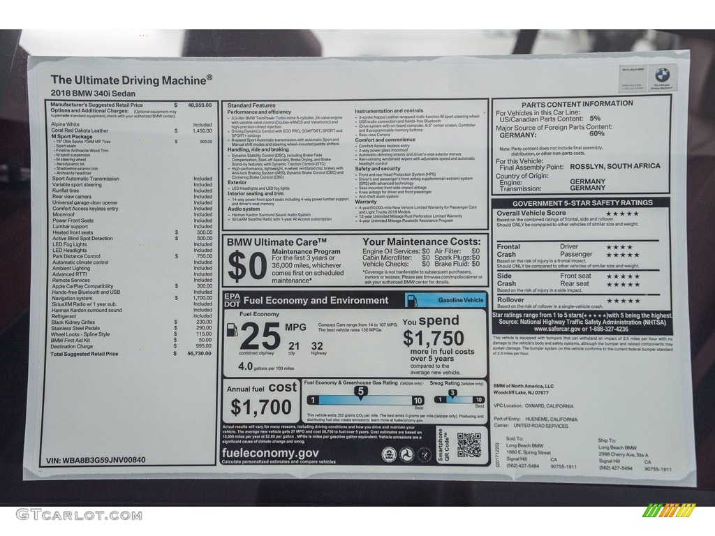 2018 3 Series 340i Sedan - Alpine White / Coral Red photo #10