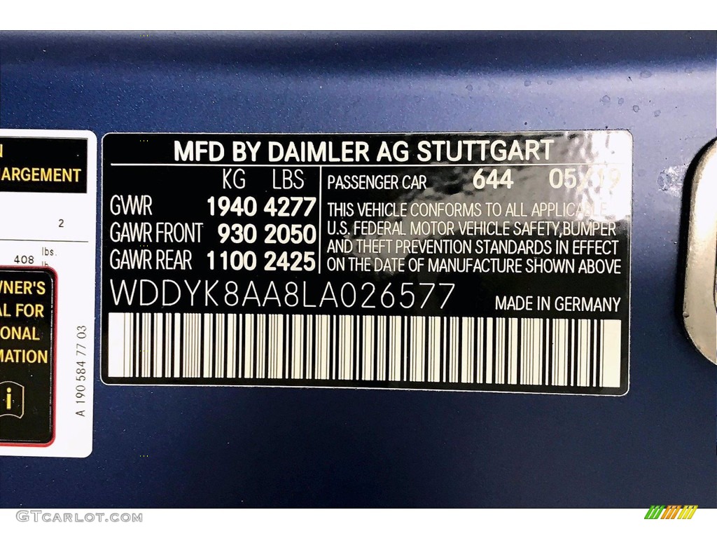 2020 AMG GT Color Code 644 for designo Brilliant Blue Magno (Matte) Photo #139436130