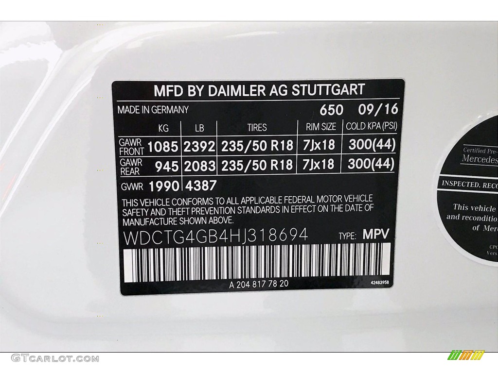 2017 Mercedes-Benz GLA 250 4Matic Color Code Photos