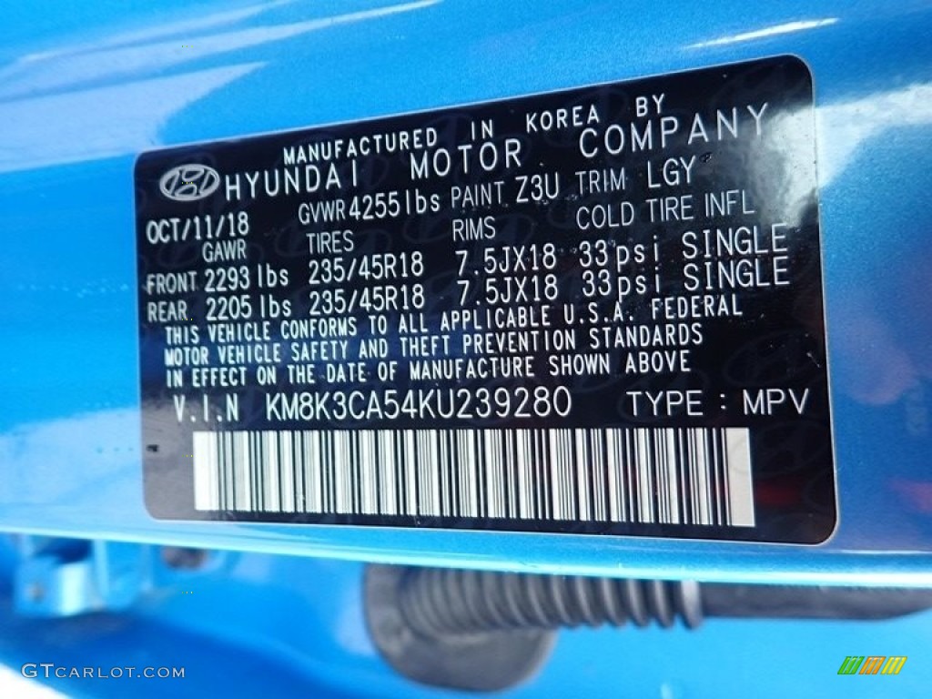 2019 Hyundai Kona Limited AWD Color Code Photos