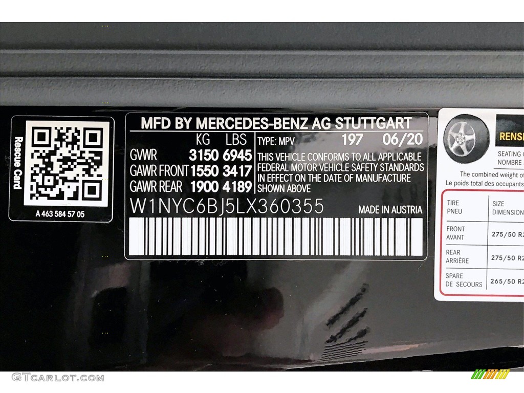 2020 Mercedes-Benz G 550 Color Code Photos