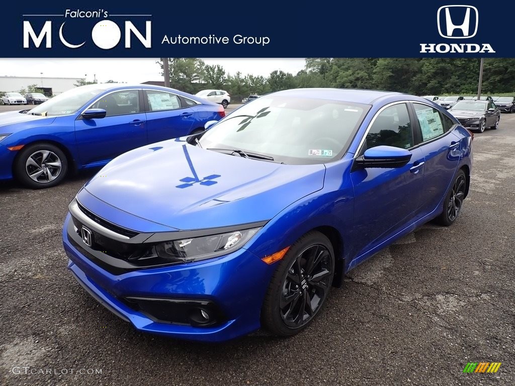 2020 Civic Sport Sedan - Aegean Blue Metallic / Black photo #1