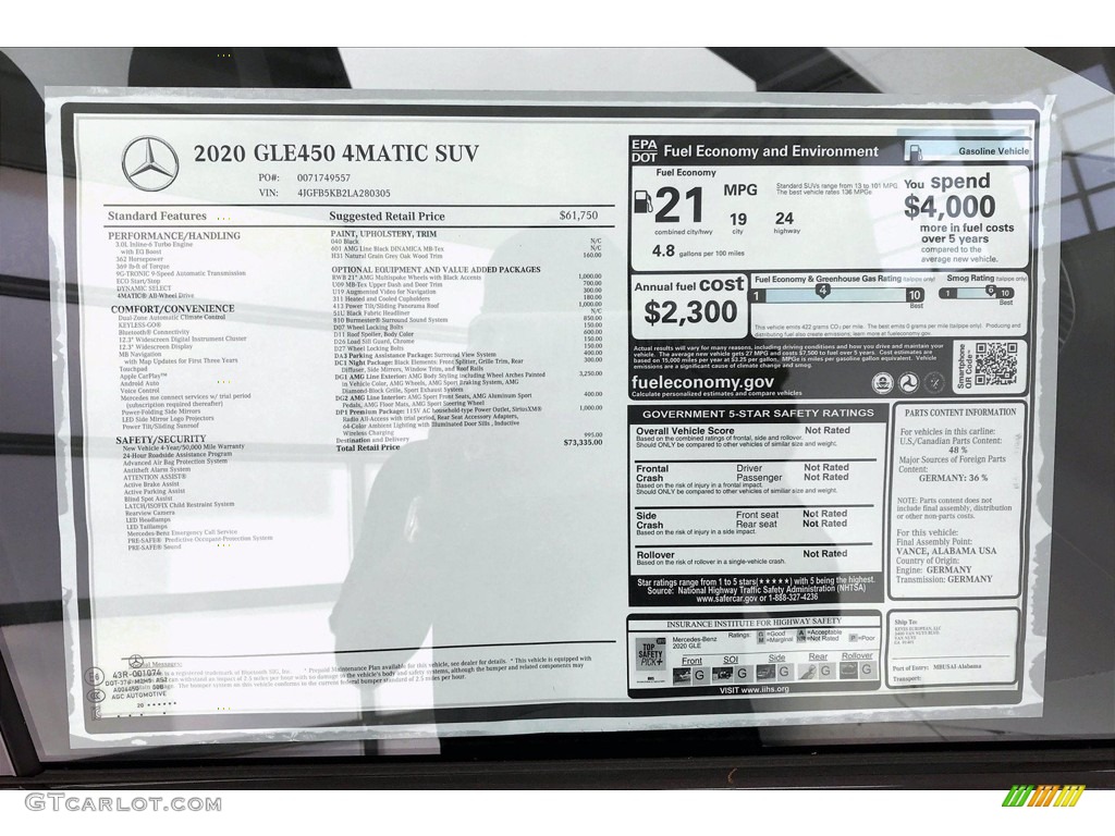 2020 Mercedes-Benz GLE 450 4Matic Window Sticker Photos