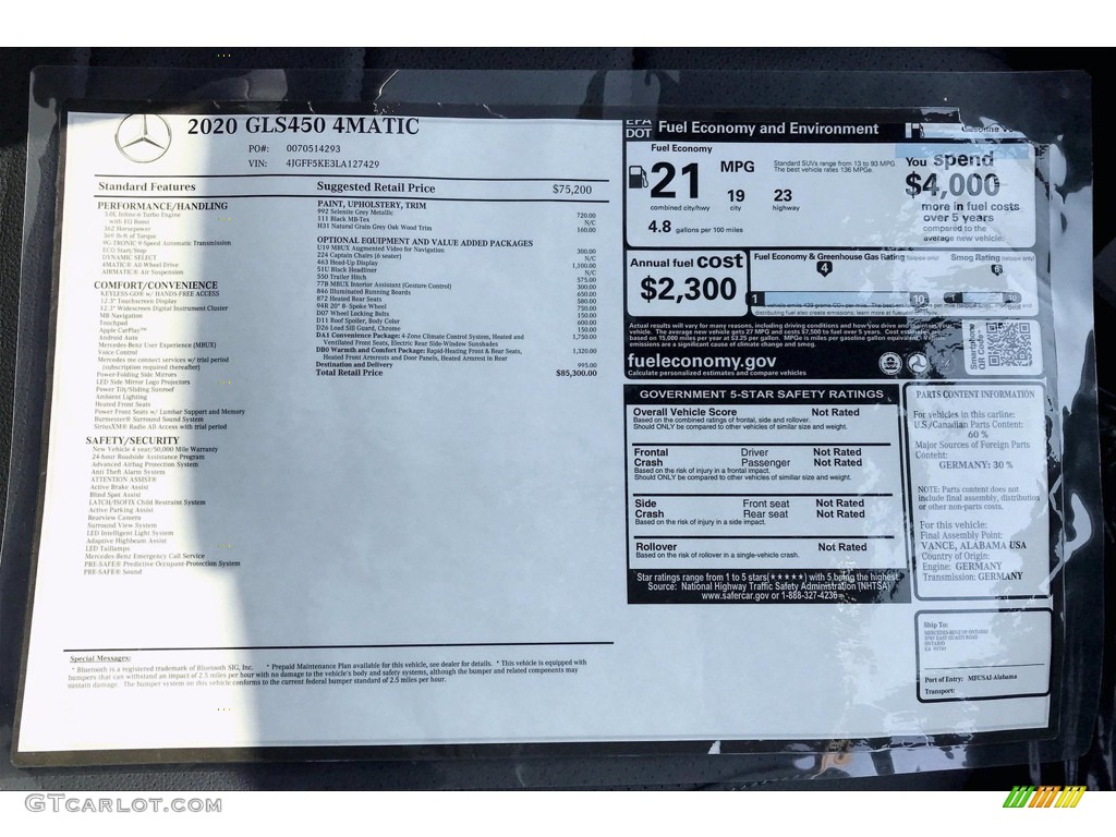 2020 Mercedes-Benz GLS 450 4Matic Window Sticker Photo #139452406