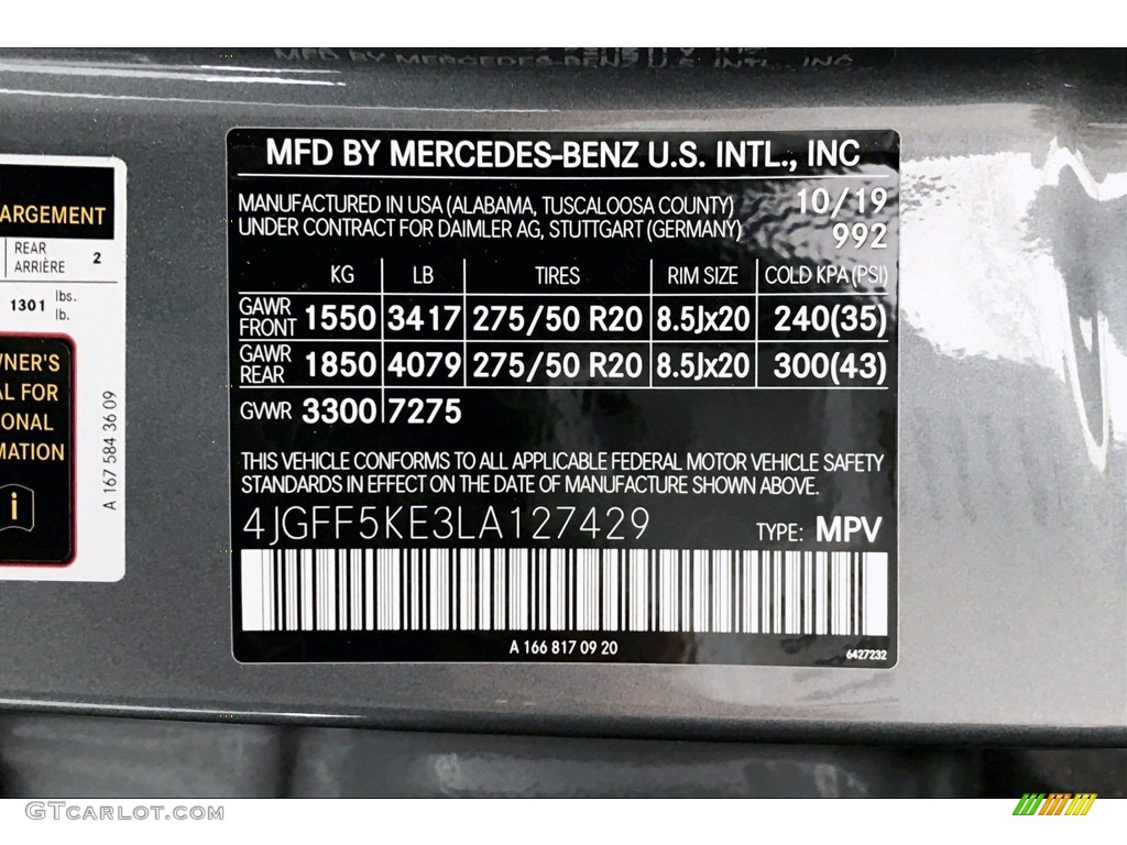 2020 GLS Color Code 992 for Selenite Gray Metallic Photo #139452418
