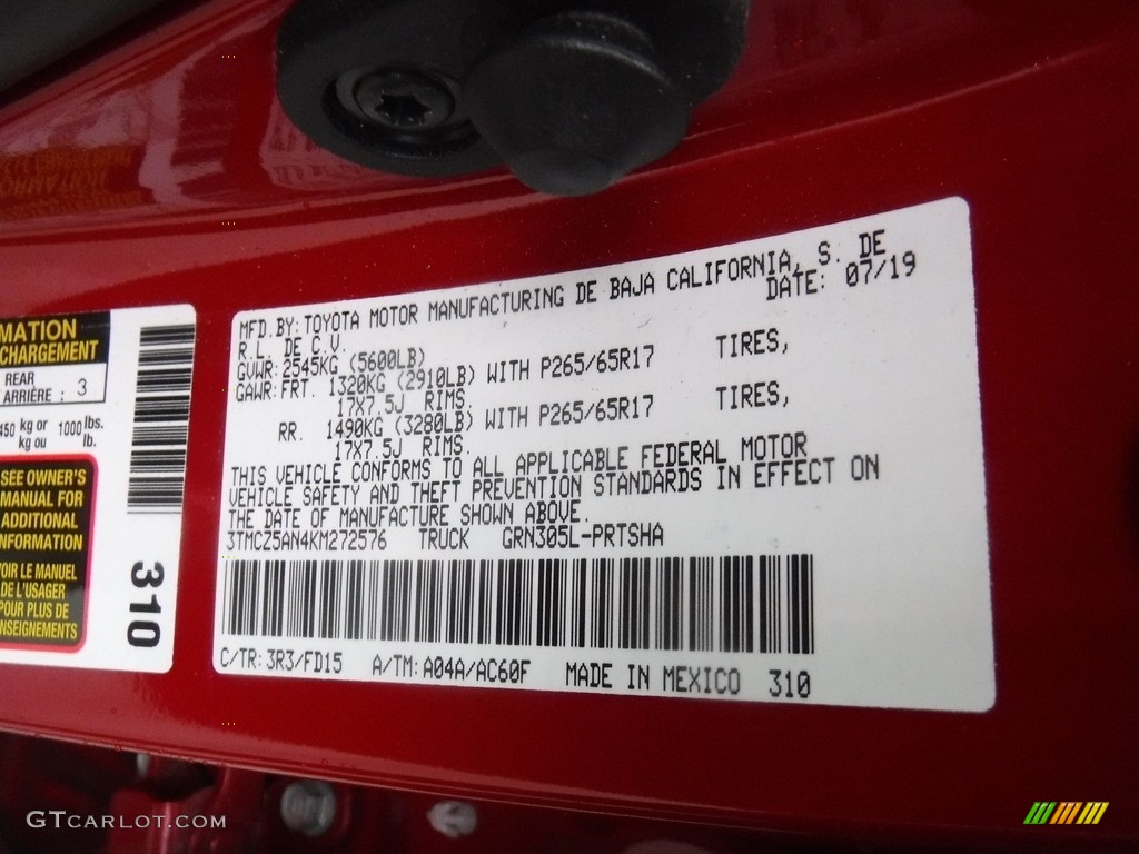 2019 Tacoma TRD Sport Double Cab 4x4 - Barcelona Red Metallic / Black photo #27