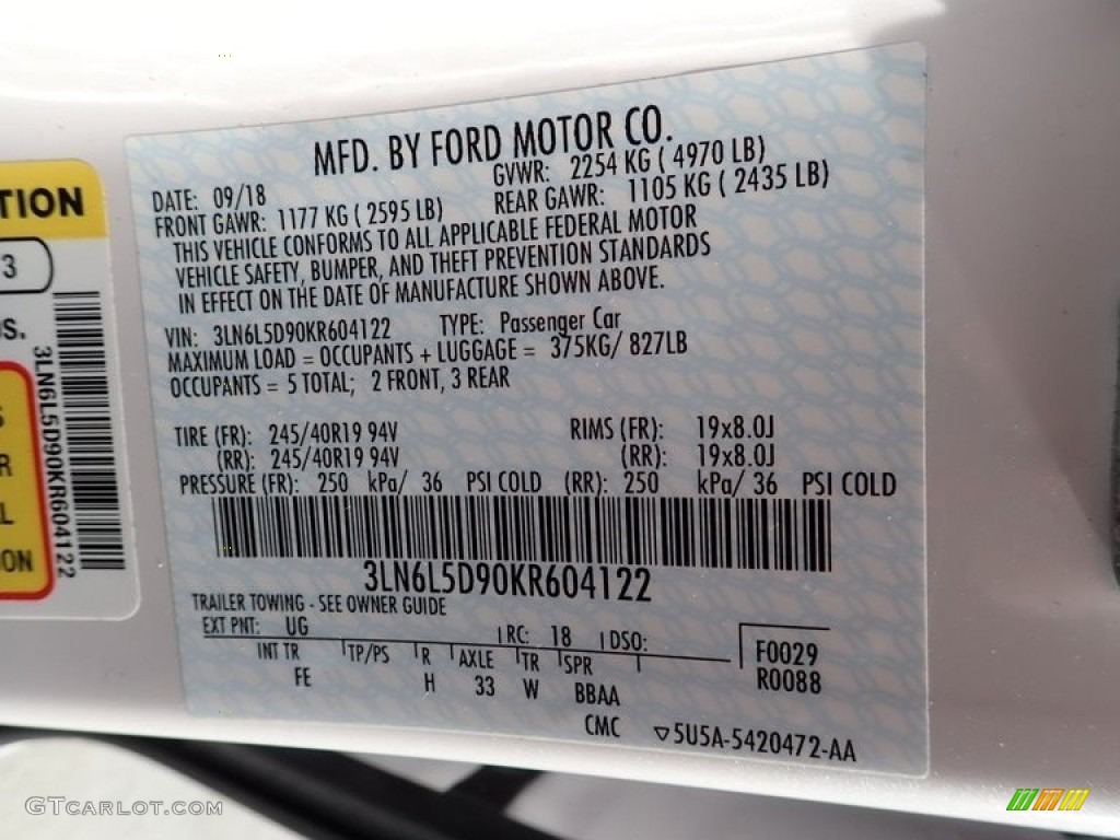 2019 MKZ Color Code UG for White Platinum Photo #139457330