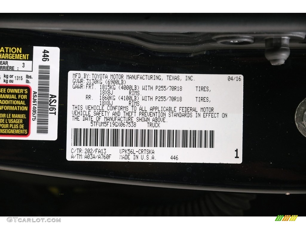 2016 Tundra Color Code 202 for Black Photo #139458482