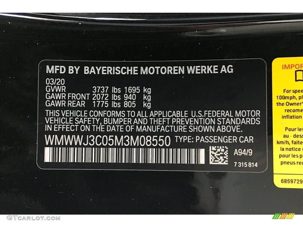 2021 Convertible Color Code A94 for Midnight Black Metallic Photo #139462190
