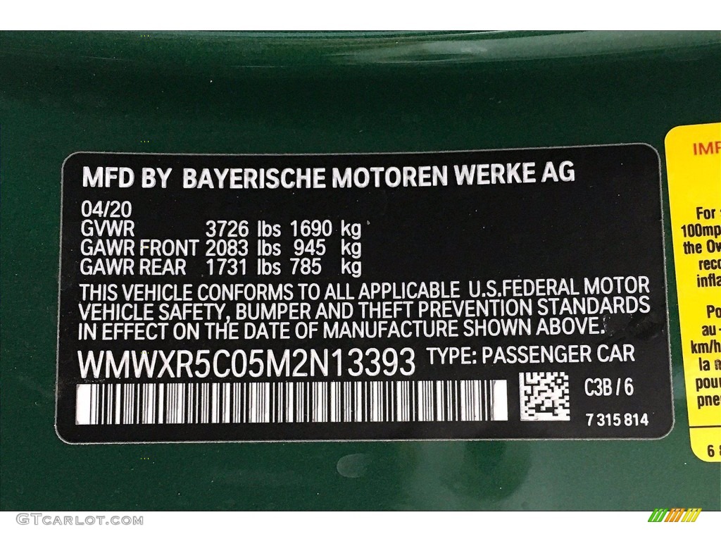 2021 Hardtop Color Code C3B for British Racing Green IV Metallic Photo #139463108