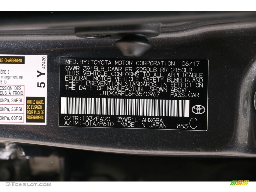 2017 Prius Color Code 1G3 for Magnetic Gray Metallic Photo #139465220