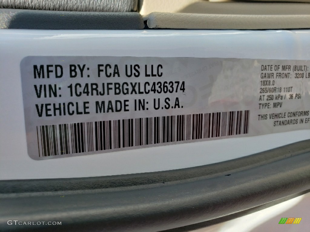 2020 Grand Cherokee Limited 4x4 - Bright White / Light Frost Beige/Black photo #13