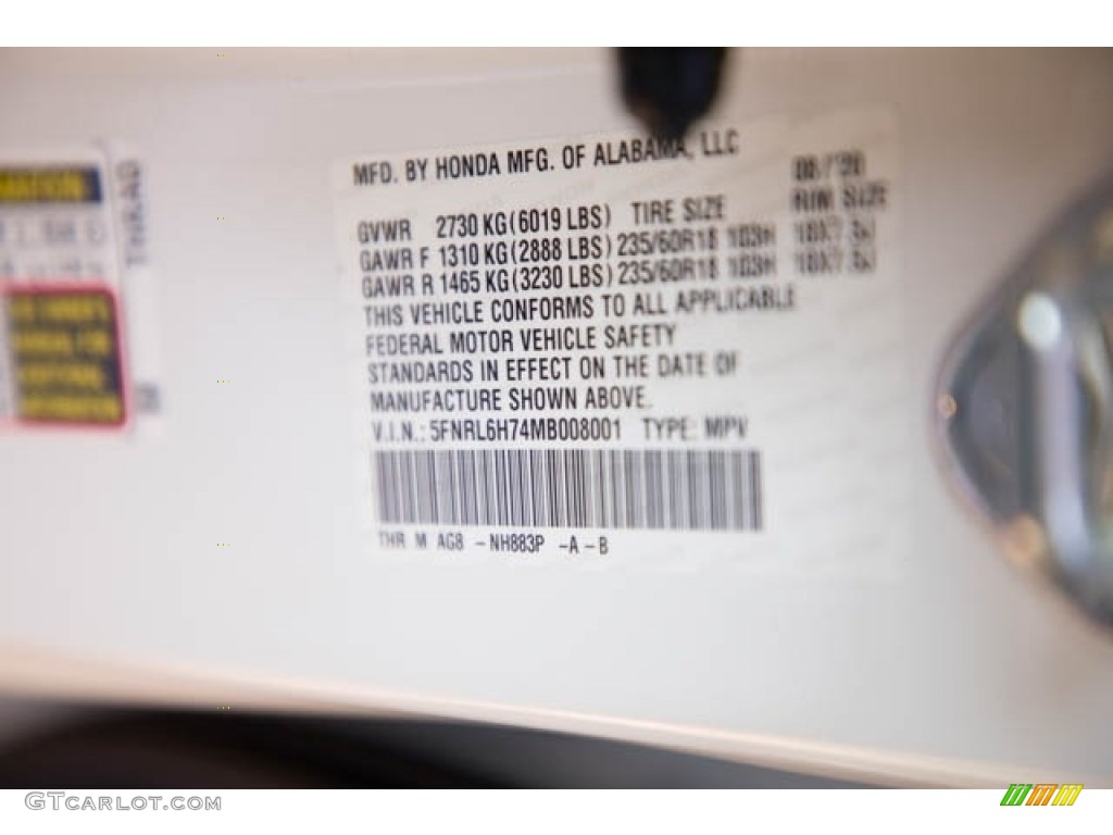2021 Odyssey Color Code NH883P for Platinum White Pearl Photo #139477864