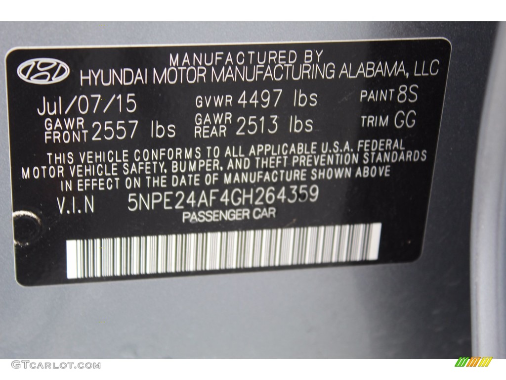2016 Sonata SE - Shale Gray Metallic / Gray photo #32