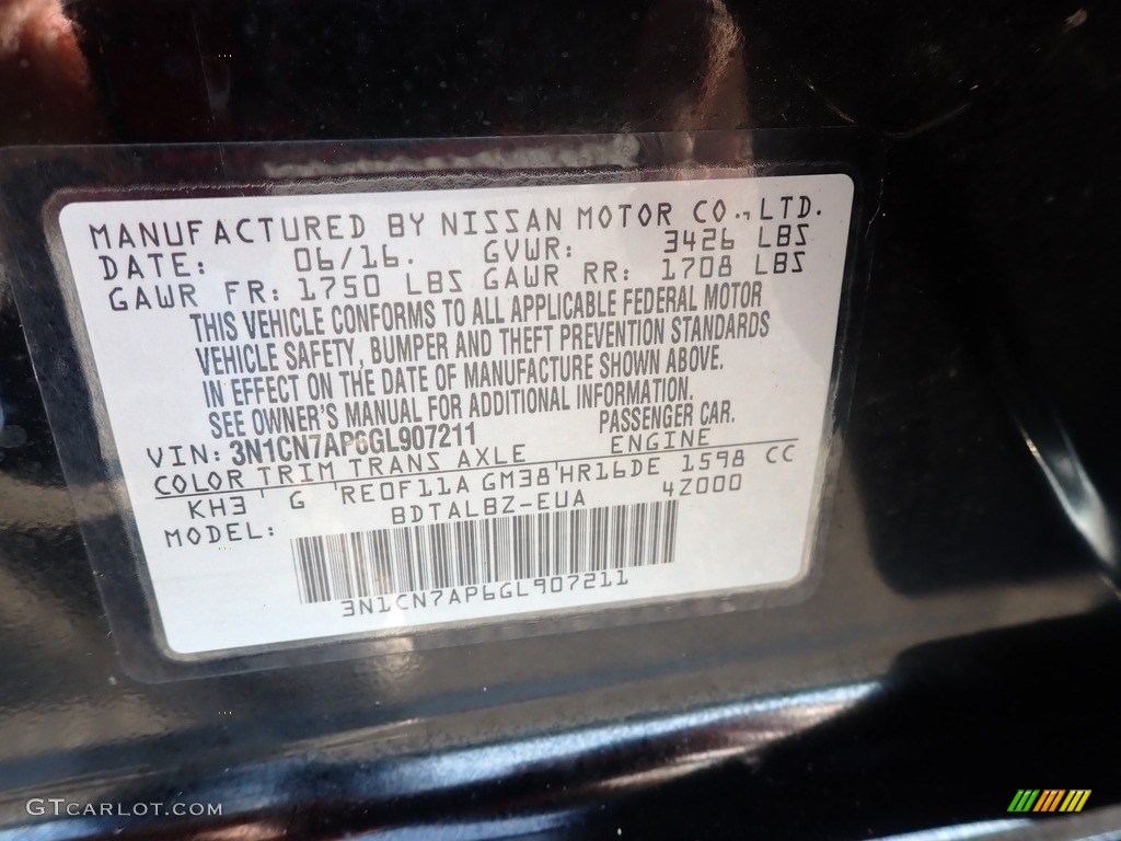 2016 Versa Color Code KH3 for Super Black Photo #139482168