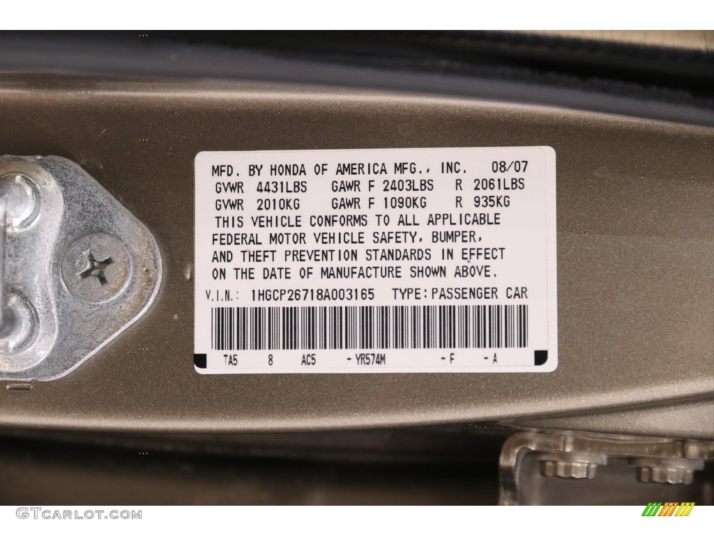 2008 Accord EX Sedan - Bold Beige Metallic / Ivory photo #17