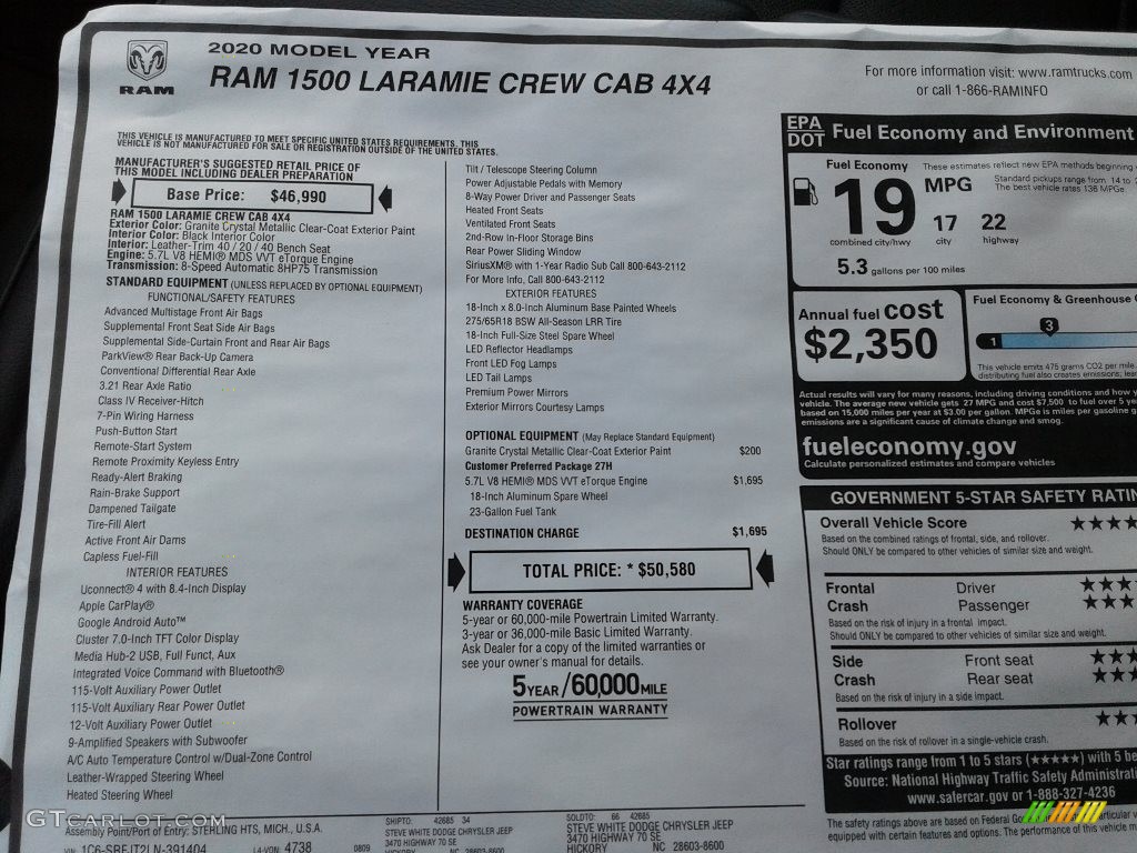 2020 1500 Laramie Crew Cab 4x4 - Granite Crystal Metallic / Black photo #28