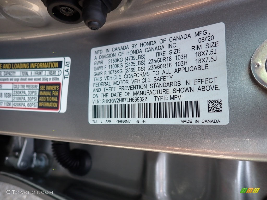 2020 CR-V Color Code NH830MV for Lunar Silver Metallic Photo #139490611