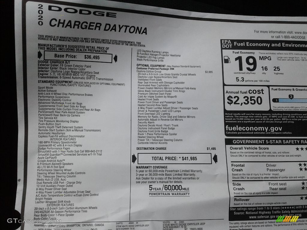 2020 Dodge Charger Daytona Window Sticker Photos