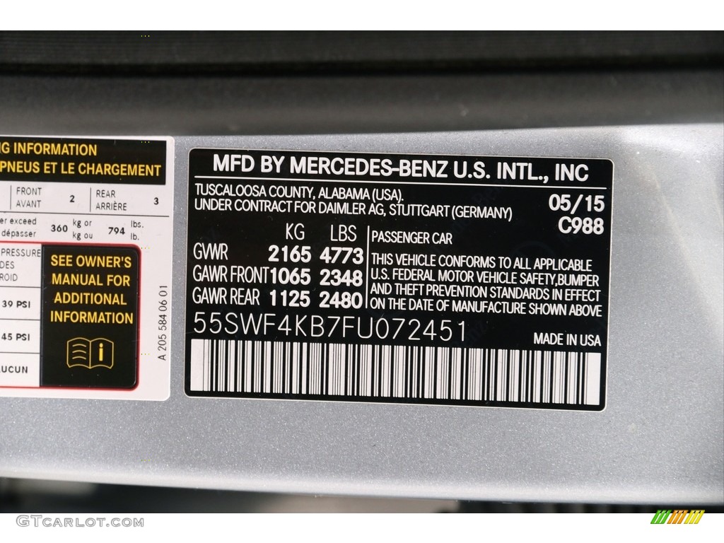 2015 C Color Code 988 for Diamond Silver Metallic Photo #139491802