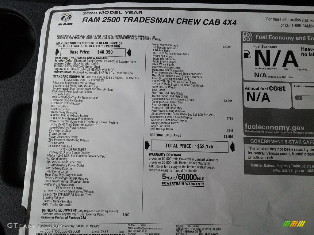 2020 Ram 2500 Power Wagon Crew Cab 4x4 Window Sticker Photo #139491808