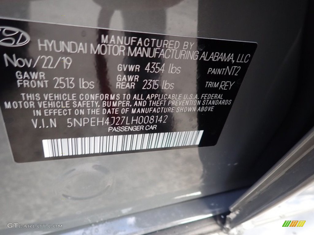 2020 Sonata Color Code NT2 for Hampton Gray Photo #139495465