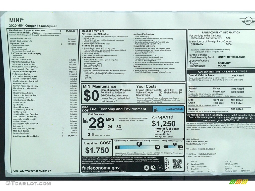 2020 Mini Countryman Cooper S Window Sticker Photo #139508323