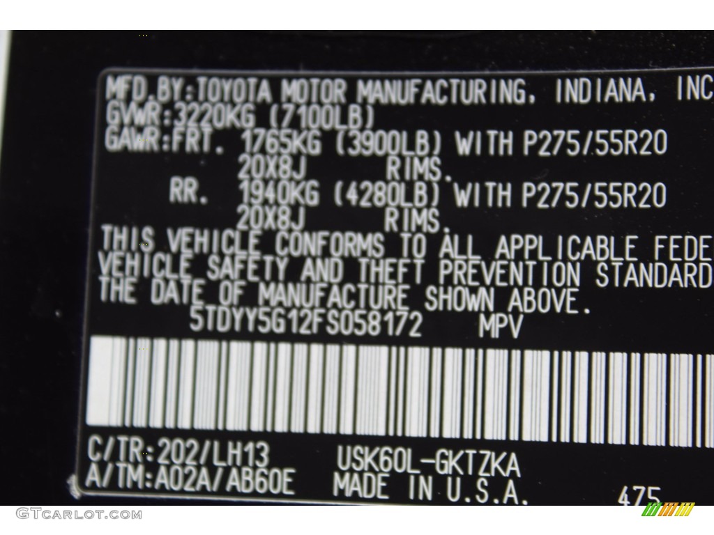 2015 Toyota Sequoia Platinum Color Code Photos