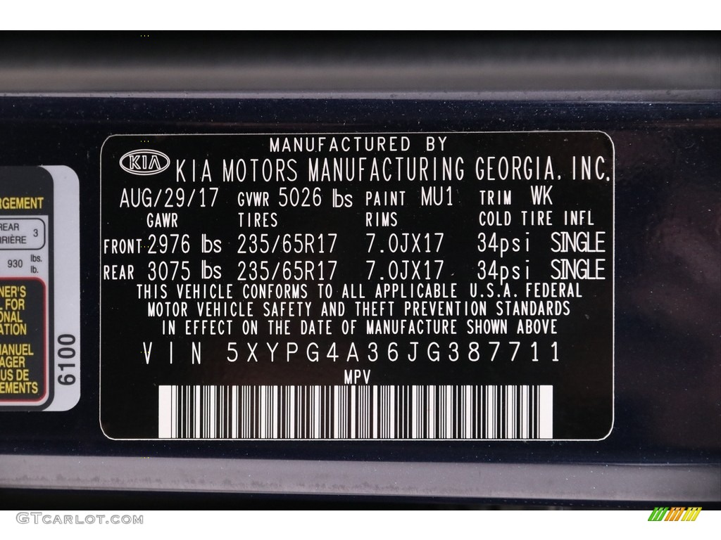 2018 Sorento Color Code MU1 for Blaze Blue Photo #139524489