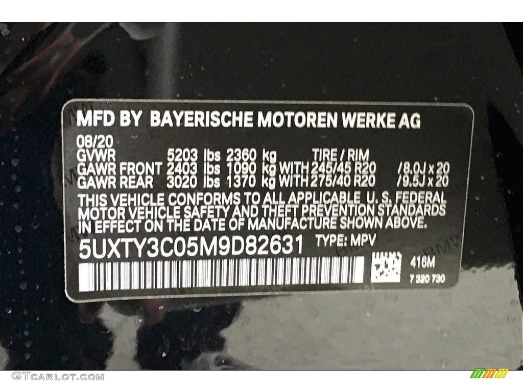 2021 X3 Color Code 416 for Carbon Black Metallic Photo #139529404
